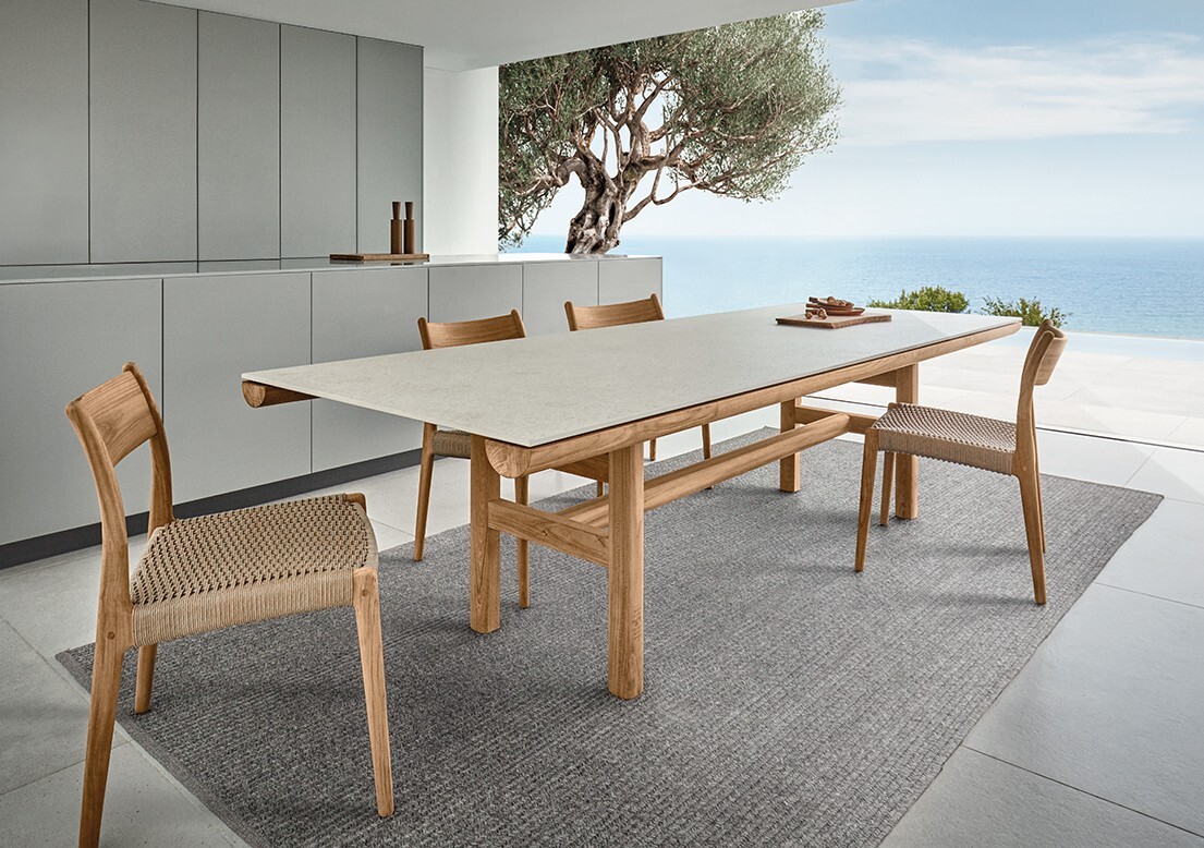 Gloster rail eettafel frame teak blad keramiek