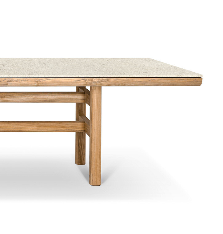 Gloster rail eettafel frame teak blad keramiek verona